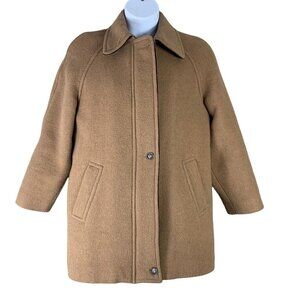 Peter James Coat Wool Cashmere Size Medium Brown Button Up Pockets Lined Womens